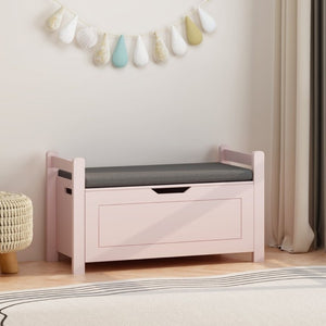 English Elm Kids Toy Chest with Cushioned Bench Seat Safety Hinge MDF Storage for Playroom Pink W808P489836