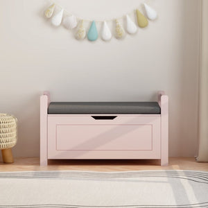 English Elm Kids Toy Chest with Cushioned Bench Seat Safety Hinge MDF Storage for Playroom Pink W808P489836