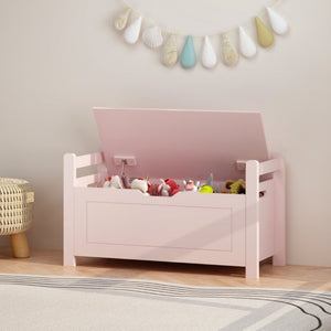English Elm Kids Toy Chest with Cushioned Bench Seat Safety Hinge MDF Storage for Playroom Pink W808P489836