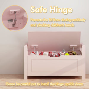 English Elm Kids Toy Chest with Cushioned Bench Seat Safety Hinge MDF Storage for Playroom Pink W808P489836
