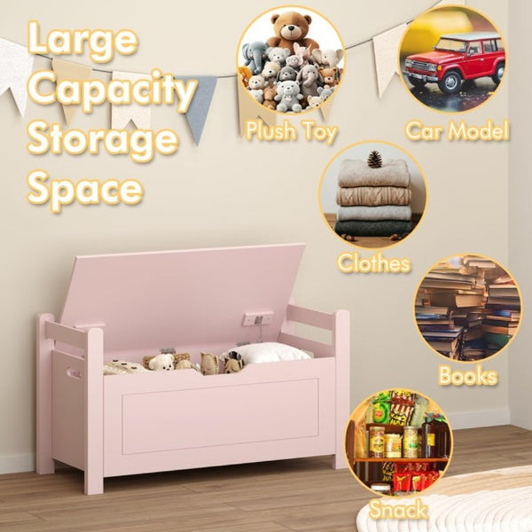 English Elm Kids Toy Chest with Cushioned Bench Seat Safety Hinge MDF Storage for Playroom Pink W808P489836