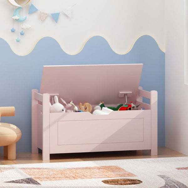 English Elm Kids Toy Chest with Cushioned Bench Seat Safety Hinge MDF Storage for Playroom Pink W808P489836