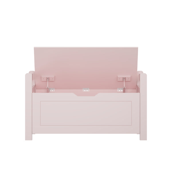 English Elm Kids Toy Chest with Cushioned Bench Seat Safety Hinge MDF Storage for Playroom Pink W808P489836