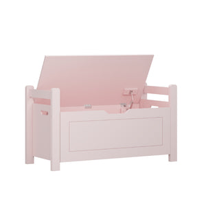 English Elm Kids Toy Chest with Cushioned Bench Seat Safety Hinge MDF Storage for Playroom Pink W808P489836