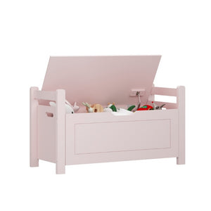 English Elm Kids Toy Chest with Cushioned Bench Seat Safety Hinge MDF Storage for Playroom Pink W808P489836