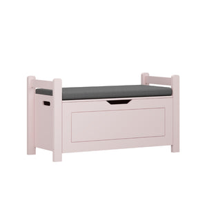 English Elm Kids Toy Chest with Cushioned Bench Seat Safety Hinge MDF Storage for Playroom Pink W808P489836