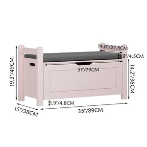 English Elm Kids Toy Chest with Cushioned Bench Seat Safety Hinge MDF Storage for Playroom Pink W808P489836