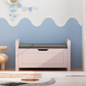 English Elm Kids Toy Chest with Cushioned Bench Seat Safety Hinge MDF Storage for Playroom Pink W808P489836