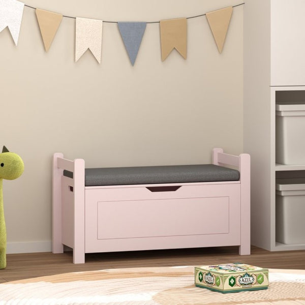 English Elm Kids Toy Chest with Cushioned Bench Seat Safety Hinge MDF Storage for Playroom Pink W808P489836