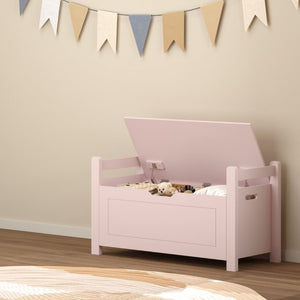 English Elm Kids Toy Chest with Cushioned Bench Seat Safety Hinge MDF Storage for Playroom Pink W808P489836