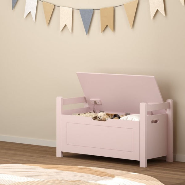 English Elm Kids Toy Chest with Cushioned Bench Seat Safety Hinge MDF Storage for Playroom Pink W808P489836