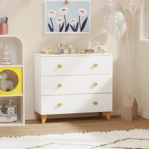 English Elm Kids Three Drawer Dresser with Cloud Handles Pine Legs White Nursery Storage W808P496569