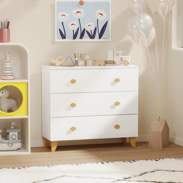 English Elm Kids Three Drawer Dresser with Cloud Handles Pine Legs White Nursery Storage W808P496569