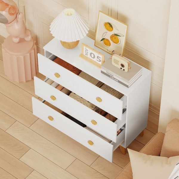 English Elm Kids Three Drawer Dresser with Cloud Handles Pine Legs White Nursery Storage W808P496569