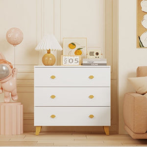 English Elm Kids Three Drawer Dresser with Cloud Handles Pine Legs White Nursery Storage W808P496569