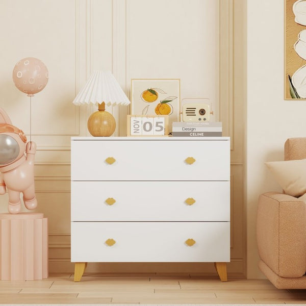 English Elm Kids Three Drawer Dresser with Cloud Handles Pine Legs White Nursery Storage W808P496569