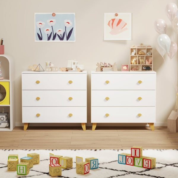 English Elm Kids Three Drawer Dresser with Cloud Handles Pine Legs White Nursery Storage W808P496569