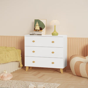 English Elm Kids Three Drawer Dresser with Cloud Handles Pine Legs White Nursery Storage W808P496569