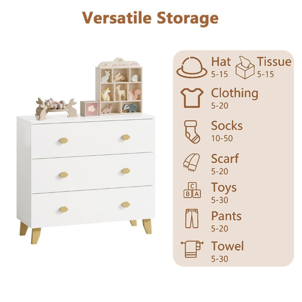 English Elm Kids Three Drawer Dresser with Cloud Handles Pine Legs White Nursery Storage W808P496569