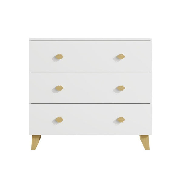 English Elm Kids Three Drawer Dresser with Cloud Handles Pine Legs White Nursery Storage W808P496569