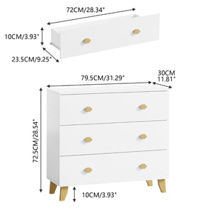 English Elm Kids Three Drawer Dresser with Cloud Handles Pine Legs White Nursery Storage W808P496569
