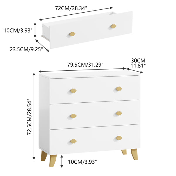 English Elm Kids Three Drawer Dresser with Cloud Handles Pine Legs White Nursery Storage W808P496569
