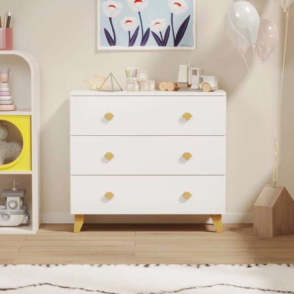 English Elm Kids Three Drawer Dresser with Cloud Handles Pine Legs White Nursery Storage W808P496569