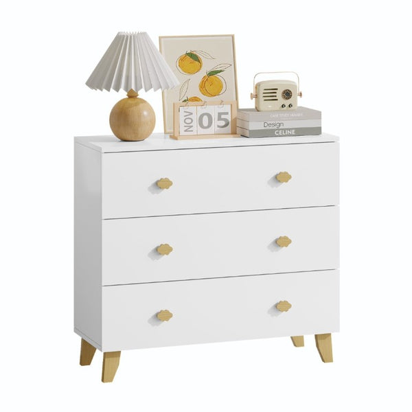 English Elm Kids Three Drawer Dresser with Cloud Handles Pine Legs White Nursery Storage W808P496569