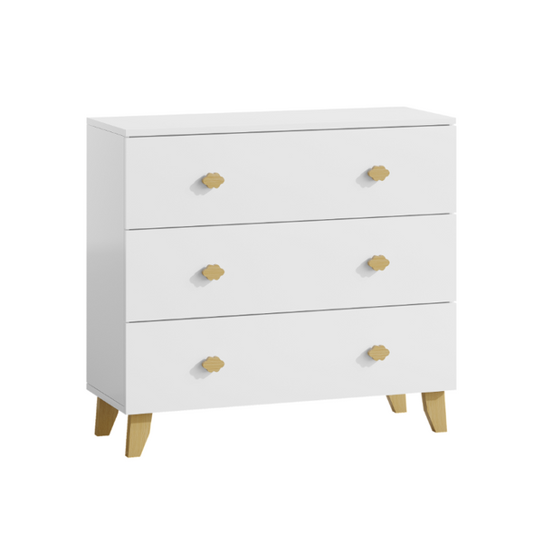 English Elm Kids Three Drawer Dresser with Cloud Handles Pine Legs White Nursery Storage W808P496569