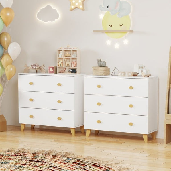 English Elm Kids Three Drawer Dresser with Cloud Handles Pine Legs White Nursery Storage W808P496569
