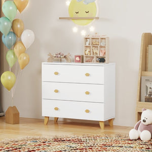 English Elm Kids Three Drawer Dresser with Cloud Handles Pine Legs White Nursery Storage W808P496569