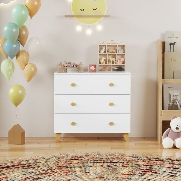 English Elm Kids Three Drawer Dresser with Cloud Handles Pine Legs White Nursery Storage W808P496569