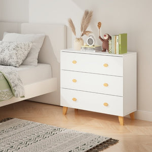 English Elm Kids Three Drawer Dresser with Cloud Handles Pine Legs White Nursery Storage W808P496569