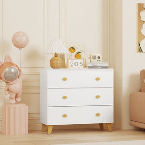 English Elm Kids Three Drawer Dresser with Cloud Handles Pine Legs White Nursery Storage W808P496569