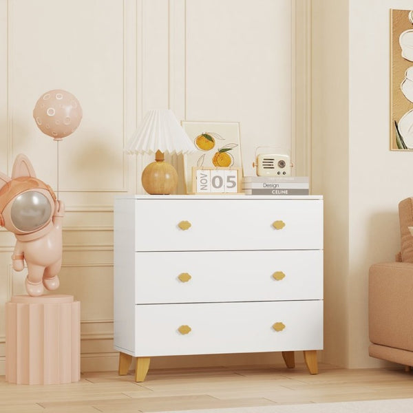 English Elm Kids Three Drawer Dresser with Cloud Handles Pine Legs White Nursery Storage W808P496569