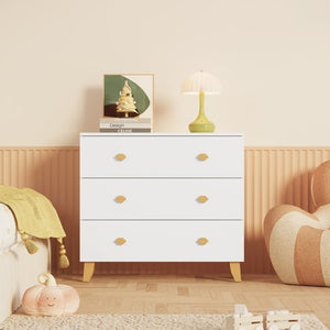 English Elm Kids Three Drawer Dresser with Cloud Handles Pine Legs White Nursery Storage W808P496569
