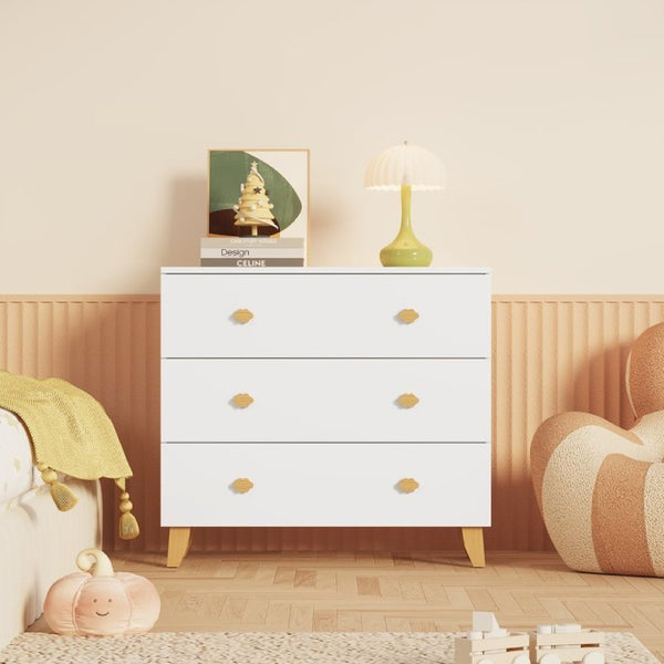 English Elm Kids Three Drawer Dresser with Cloud Handles Pine Legs White Nursery Storage W808P496569