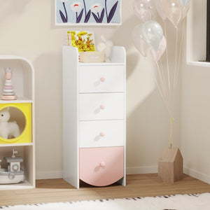 English Elm Kids Narrow White Chest Four Smooth Drawers MDF Build for Nursery or Small Bedroom W808P496570