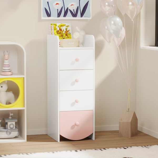 English Elm Kids Narrow White Chest Four Smooth Drawers MDF Build for Nursery or Small Bedroom W808P496570