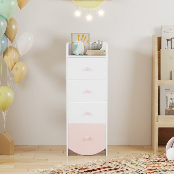 English Elm Kids Narrow White Chest Four Smooth Drawers MDF Build for Nursery or Small Bedroom W808P496570