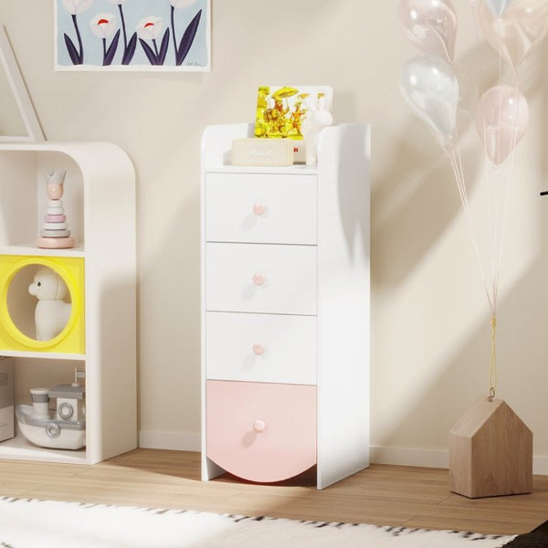 English Elm Kids Narrow White Chest Four Smooth Drawers MDF Build for Nursery or Small Bedroom W808P496570