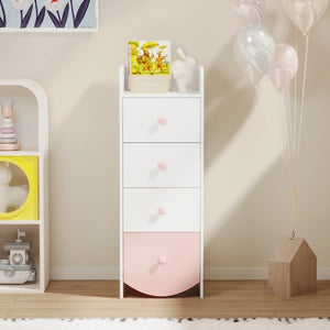 English Elm Kids Narrow White Chest Four Smooth Drawers MDF Build for Nursery or Small Bedroom W808P496570