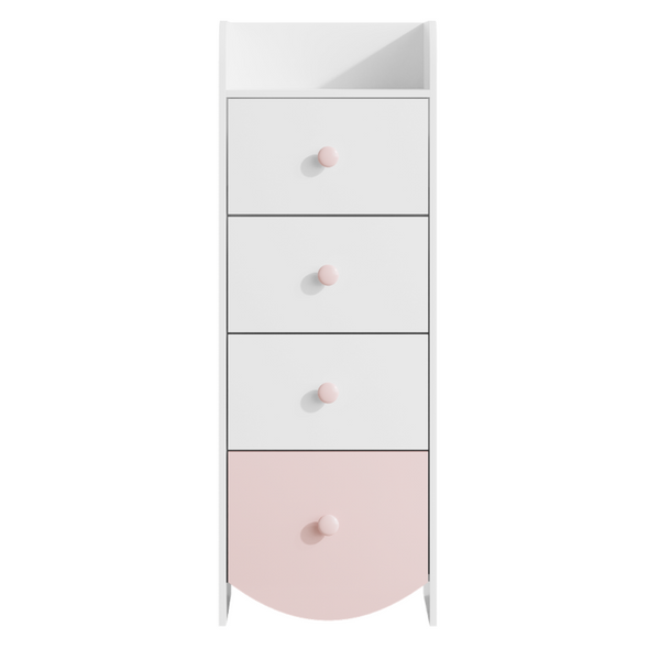 English Elm Kids Narrow White Chest Four Smooth Drawers MDF Build for Nursery or Small Bedroom W808P496570