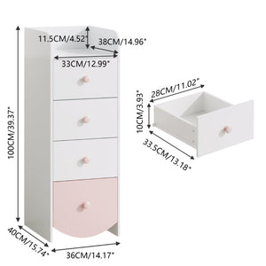 English Elm Kids Narrow White Chest Four Smooth Drawers MDF Build for Nursery or Small Bedroom W808P496570