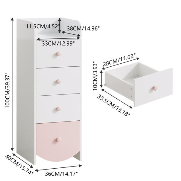 English Elm Kids Narrow White Chest Four Smooth Drawers MDF Build for Nursery or Small Bedroom W808P496570