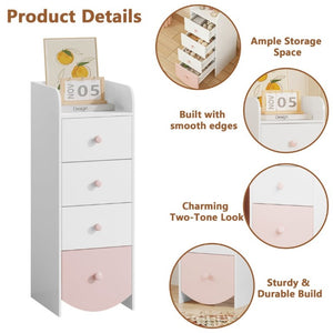 English Elm Kids Narrow White Chest Four Smooth Drawers MDF Build for Nursery or Small Bedroom W808P496570