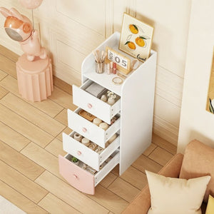 English Elm Kids Narrow White Chest Four Smooth Drawers MDF Build for Nursery or Small Bedroom W808P496570