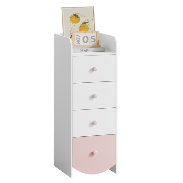 English Elm Kids Narrow White Chest Four Smooth Drawers MDF Build for Nursery or Small Bedroom W808P496570
