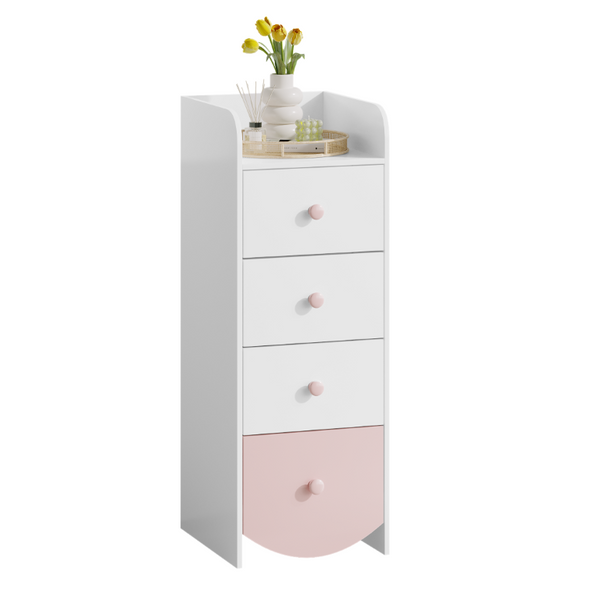 English Elm Kids Narrow White Chest Four Smooth Drawers MDF Build for Nursery or Small Bedroom W808P496570