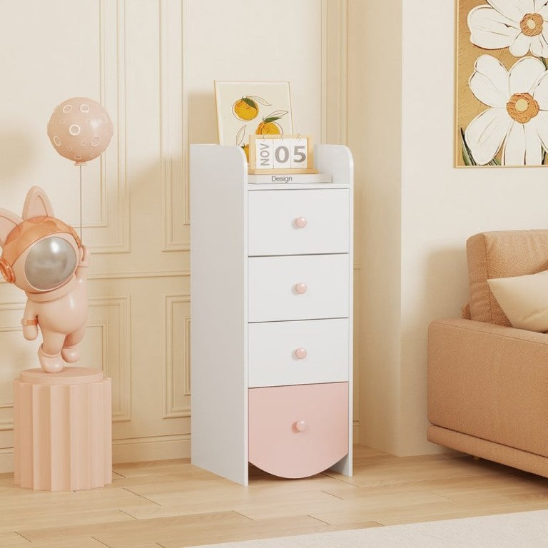 English Elm Kids Narrow White Chest Four Smooth Drawers MDF Build for Nursery or Small Bedroom W808P496570